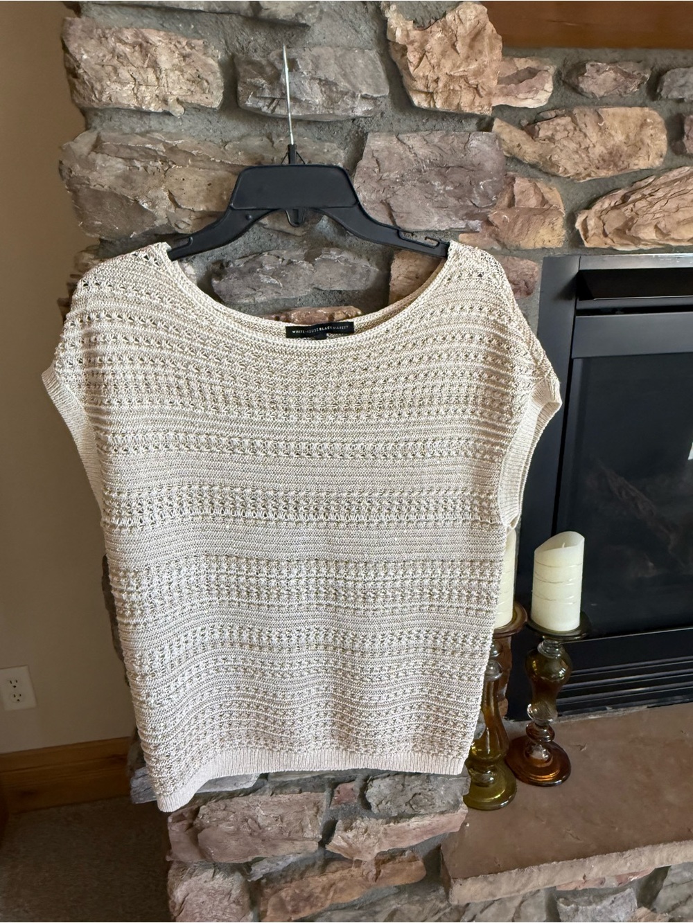 White House Black Market Cream Open-Knit Scoop Neck Sweater